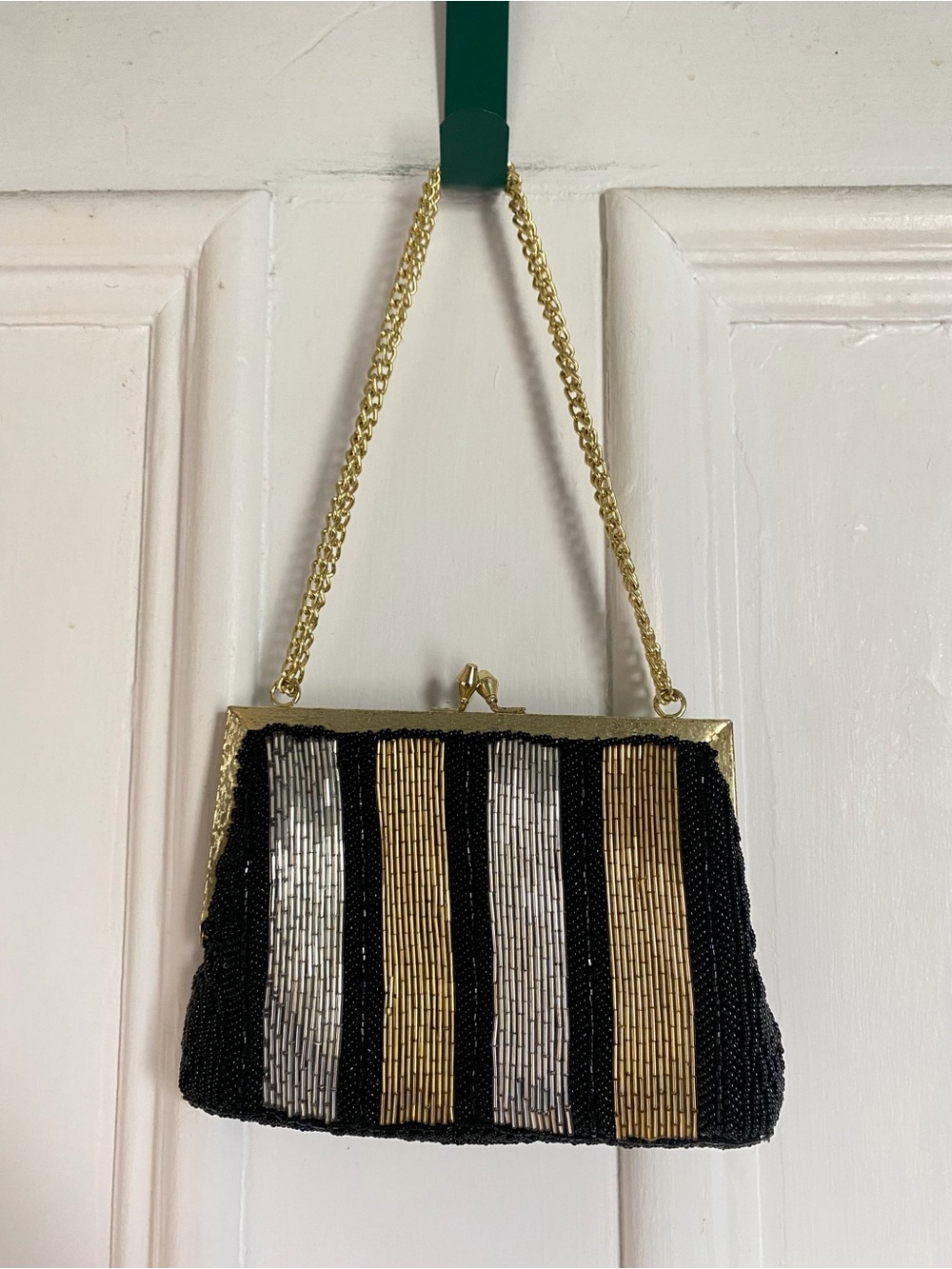 Vintage Gold, Silver & Black Beaded Evening Bag